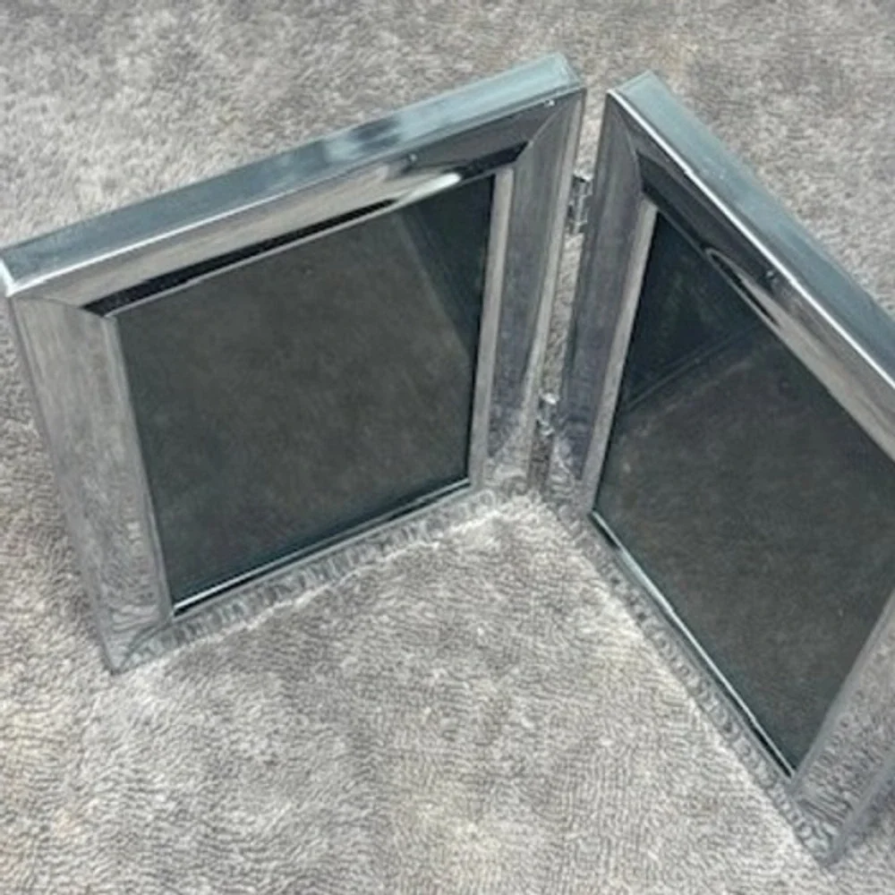 HB Group Double Picture Frame Silver Excellent Vintage 1997 Folding Beveled Edge